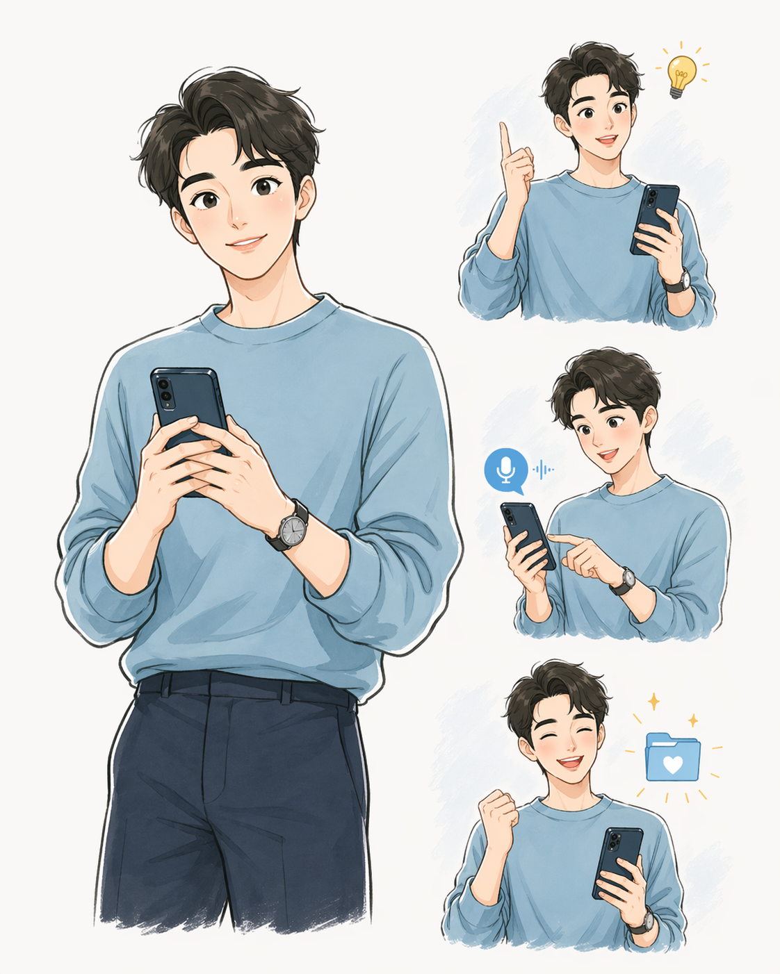 IdeaDrop character — a guy who captures ideas on the go and stays organized effortlessly.